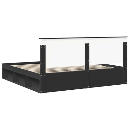 vidaXL Bed Frame with Headboard Black 200 x 200 cm Solid Pine Wood