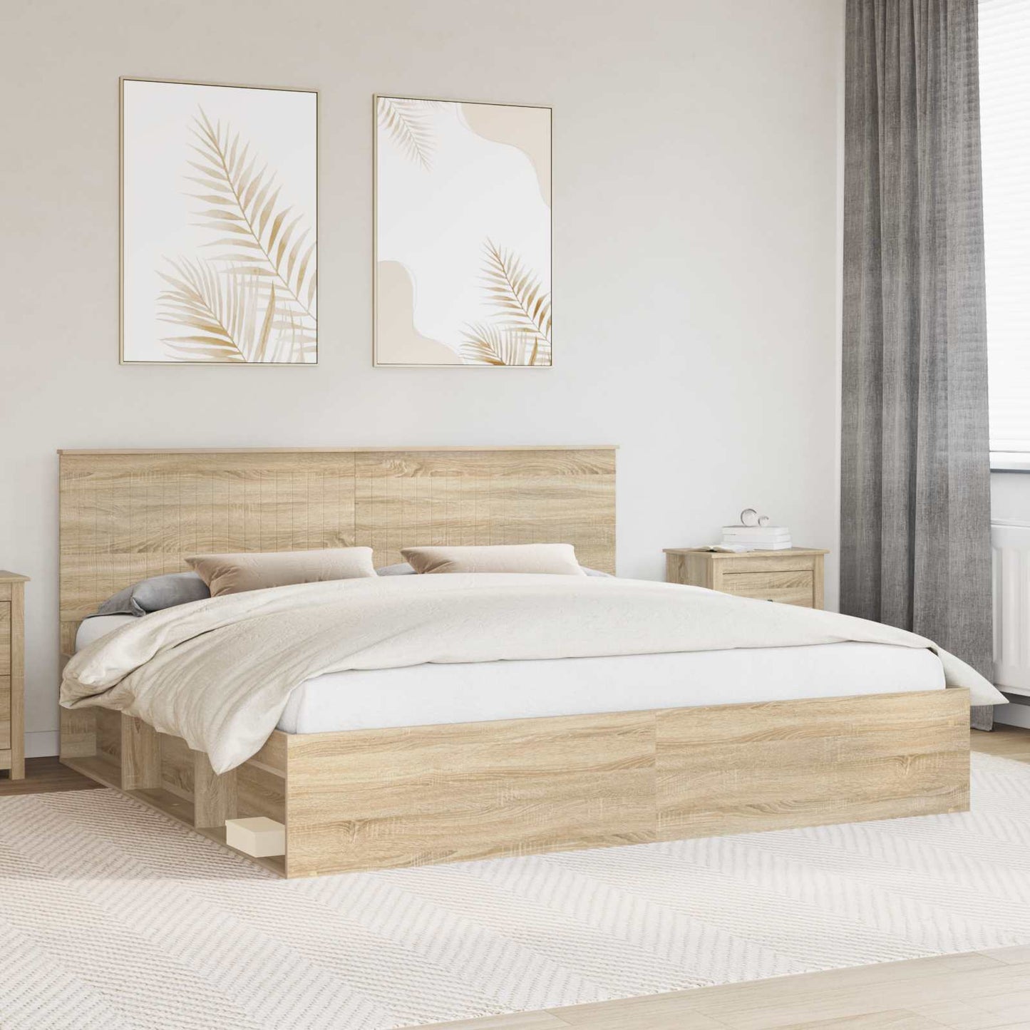 vidaXL Bed Frame with Headboard Sonoma 200 x 200 cm Solid Pine Wood