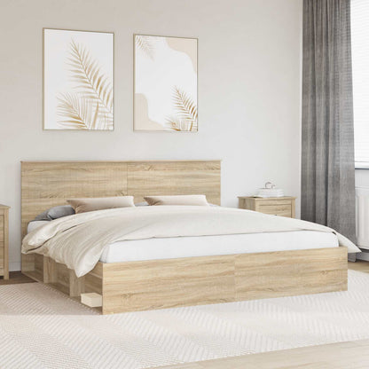 vidaXL Bed Frame with Headboard Sonoma 200 x 200 cm Solid Pine Wood