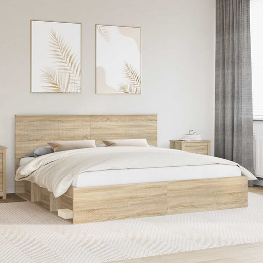 vidaXL Bed Frame with Headboard Sonoma 200 x 200 cm Solid Pine Wood