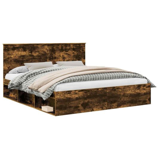 vidaXL Bed Frame Smoked Oak 180 x 200 cm Solid Pine Wood