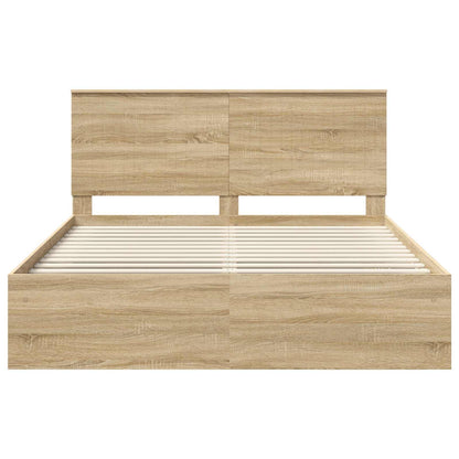 vidaXL Bed Frame with Headboard Sonoma 160 x 200 cm Solid Pine Wood