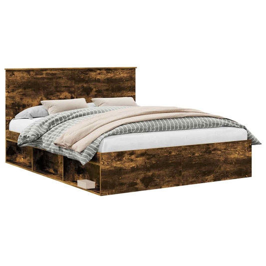 vidaXL Bed Frame Smoked Oak 160 x 200 cm Solid Pine Wood