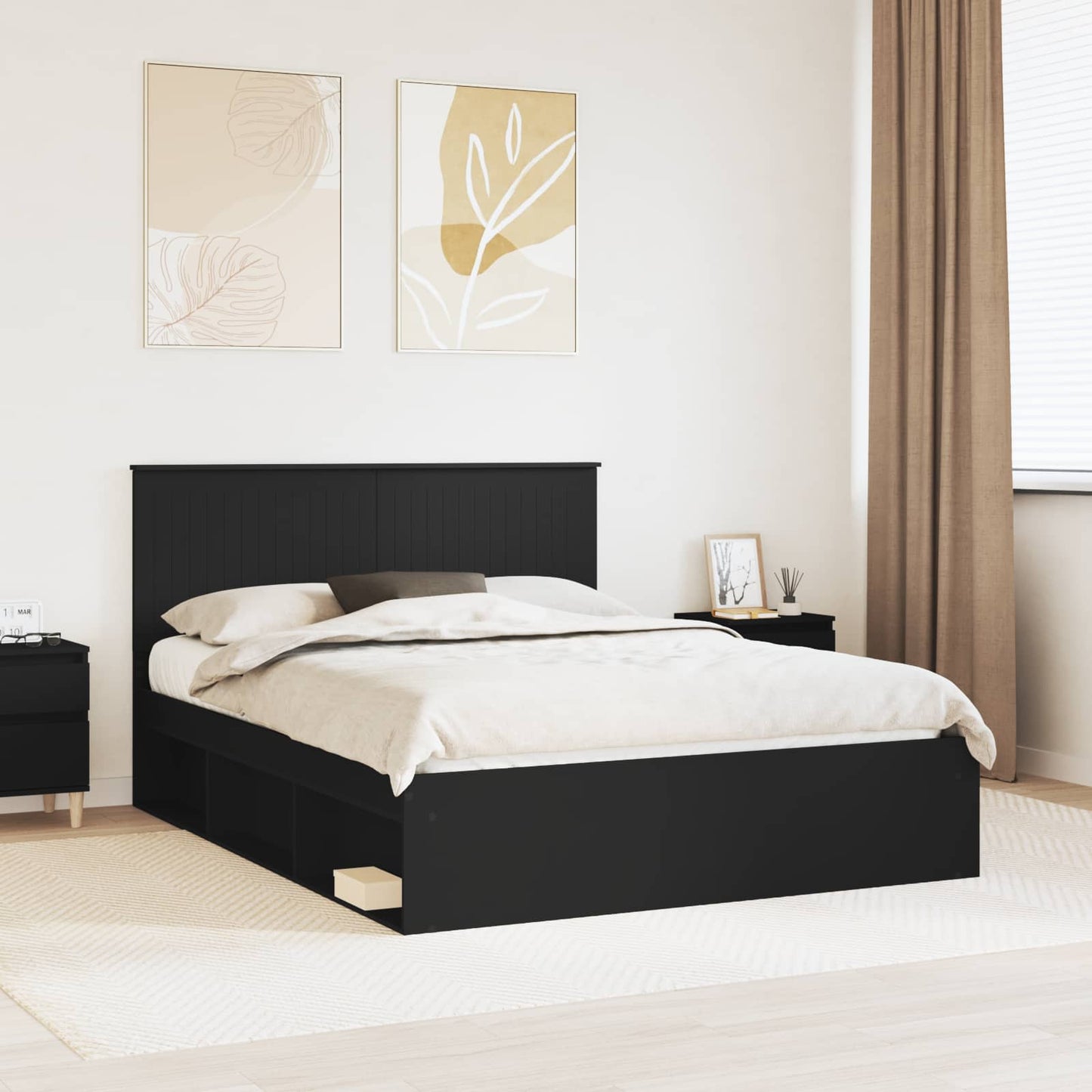 vidaXL Bed Frame with Headboard Black 150 x 200 cm Solid Pine Wood