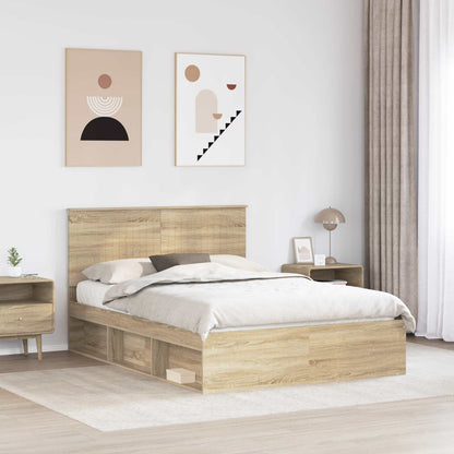 vidaXL Bed Frame with Headboard Sonoma 140 x 200 cm Solid Pine Wood