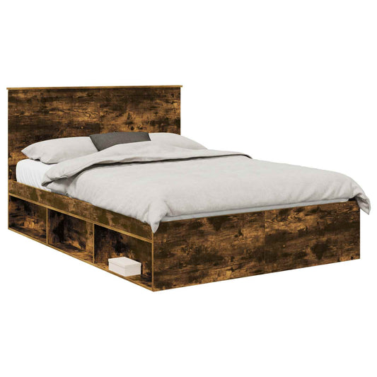 vidaXL Bed Frame Smoked Oak 140 x 200 cm Solid Pine Wood