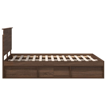 vidaXL Bed Frame with Headboard Brown Oak 140 x 200 cm Solid Pine Wood