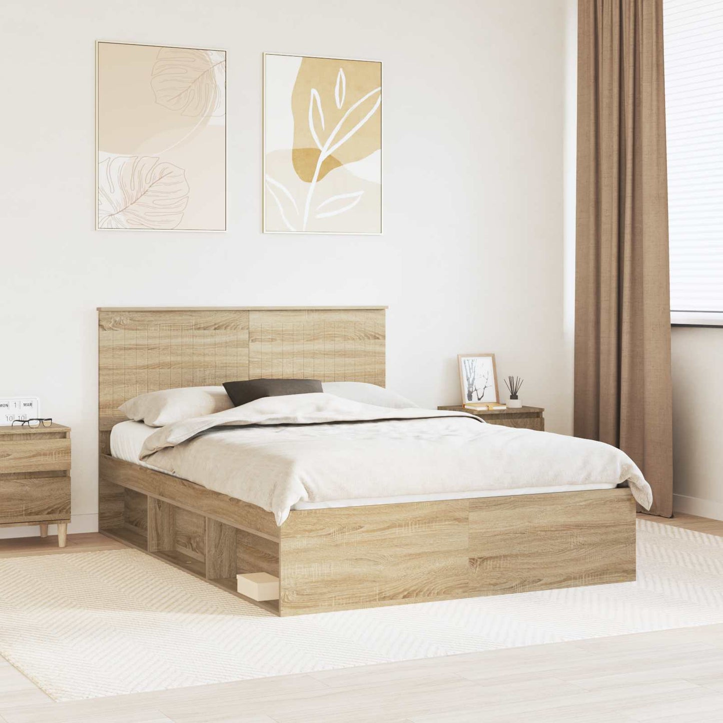 vidaXL Bed Frame with Headboard Sonoma 140 x 190 cm Solid Pine Wood