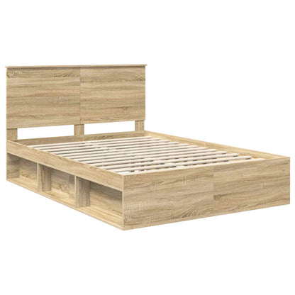 vidaXL Bed Frame with Headboard Sonoma 140 x 190 cm Solid Pine Wood