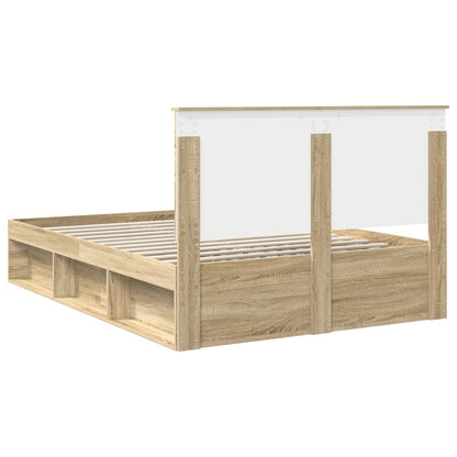vidaXL Bed Frame with Headboard Sonoma 140 x 190 cm Solid Pine Wood