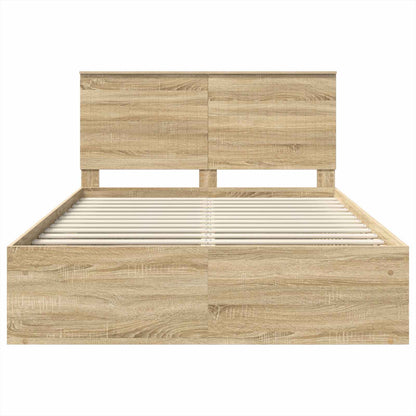 vidaXL Bed Frame with Headboard Sonoma 140 x 190 cm Solid Pine Wood