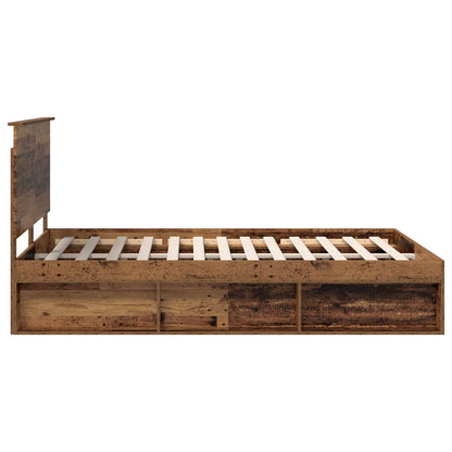 vidaXL Bed Frame with Headboard Old Wood 140 x 190 cm Solid Pine Wood
