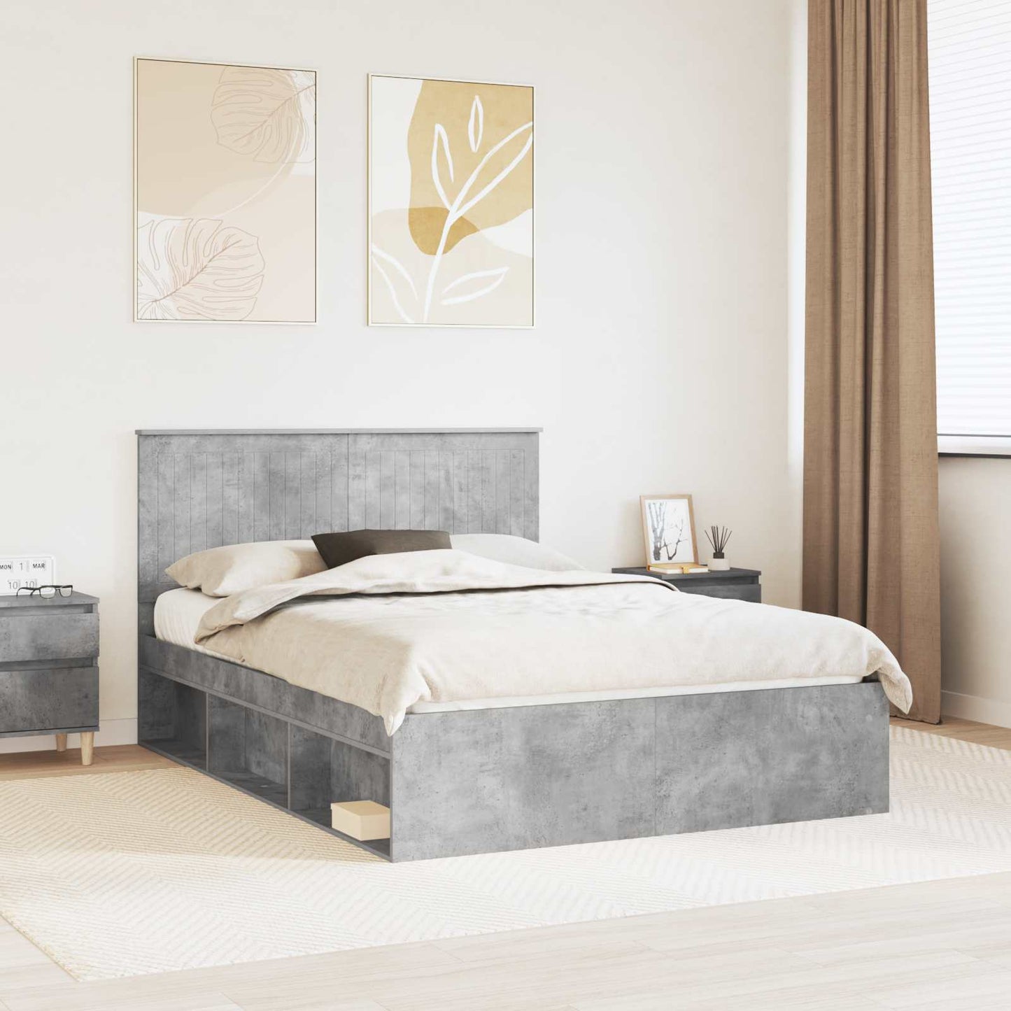 vidaXL Bed Frame Concerte Grey 135 x 190 cm Solid Pine Wood