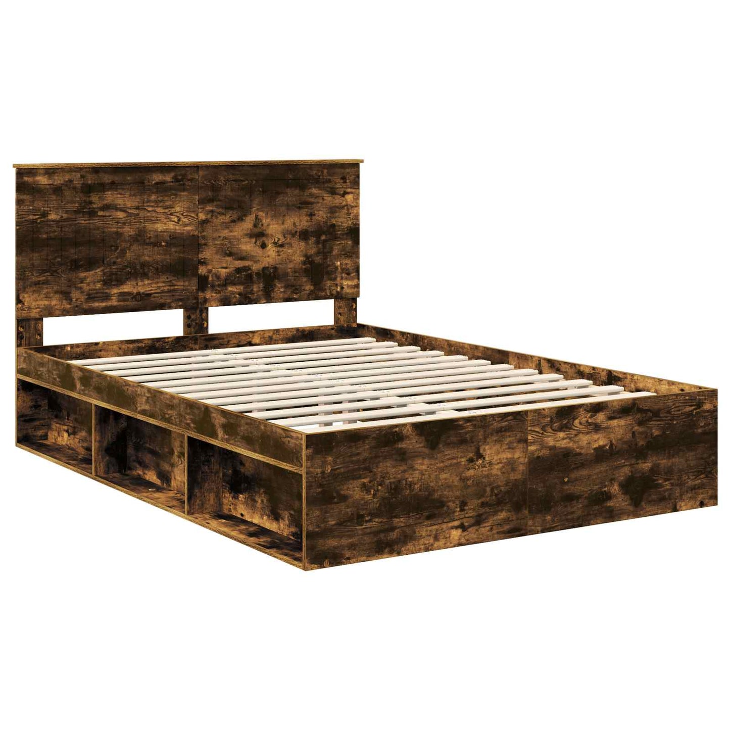 vidaXL Bed Frame Smoked Oak 135 x 190 cm Solid Pine Wood