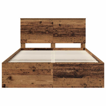 vidaXL Bed Frame with Headboard Old Wood 135 x 190 cm Solid Pine Wood