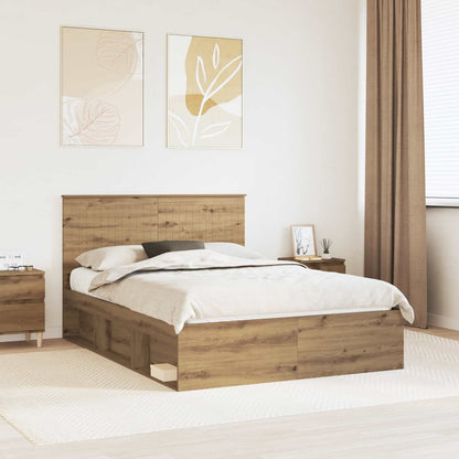vidaXL Bed Frame Artisian Oak 135 x 190 cm Solid Pine Wood