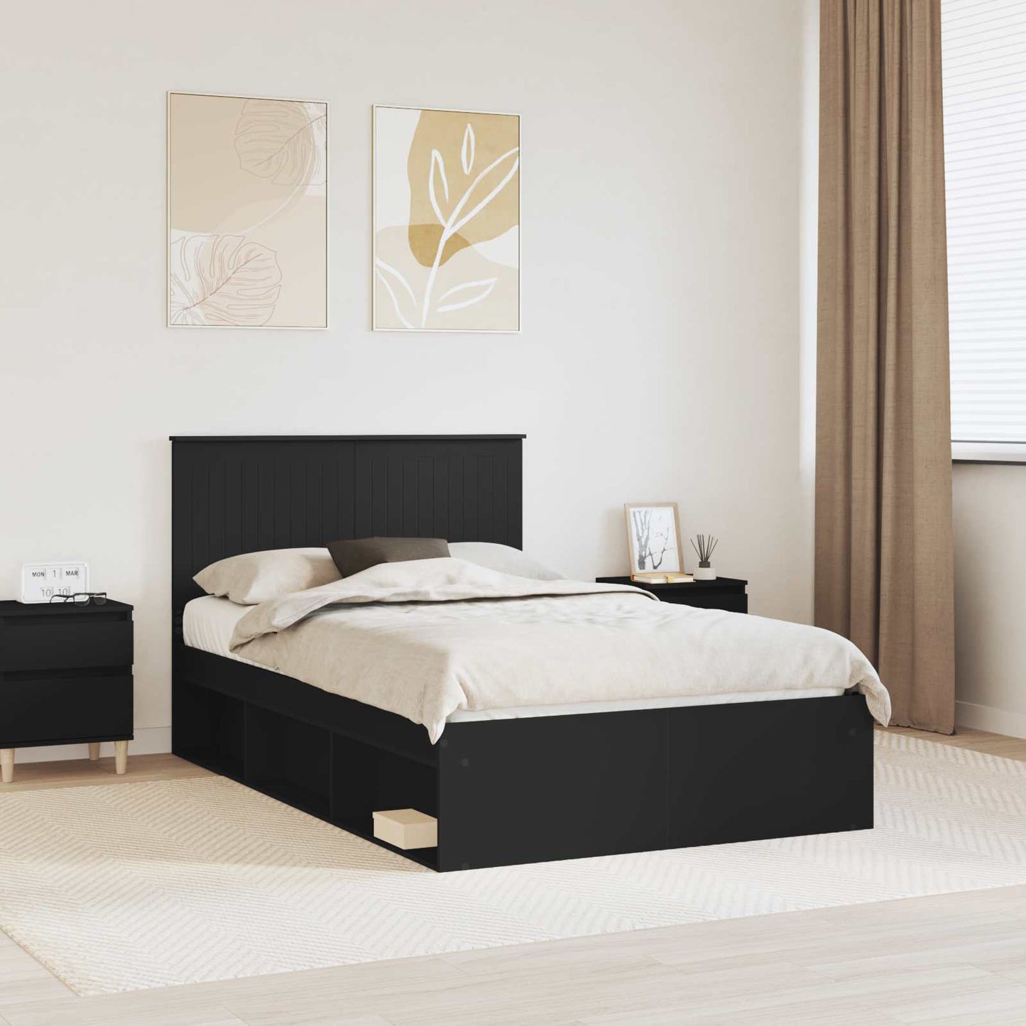vidaXL Bed Frame with Headboard Black 120 x 200 cm Solid Pine Wood