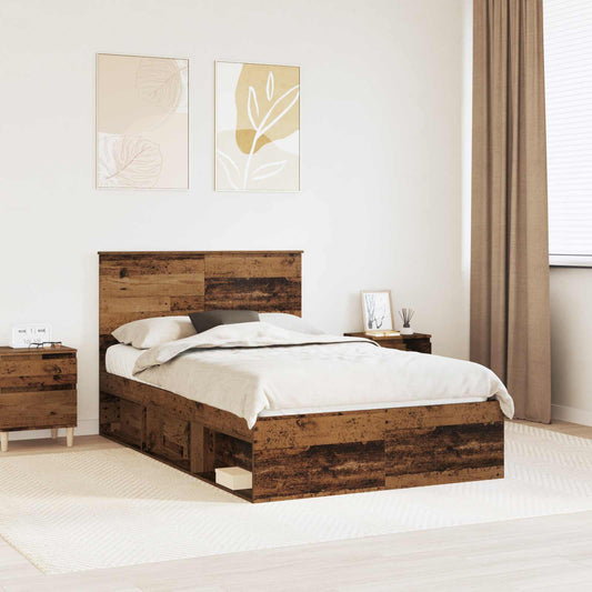 vidaXL Bed Frame with Headboard Old Wood 120 x 200 cm Solid Pine Wood