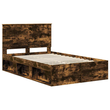 vidaXL Bed Frame Smoked Oak 120 x 190 cm Solid Pine Wood