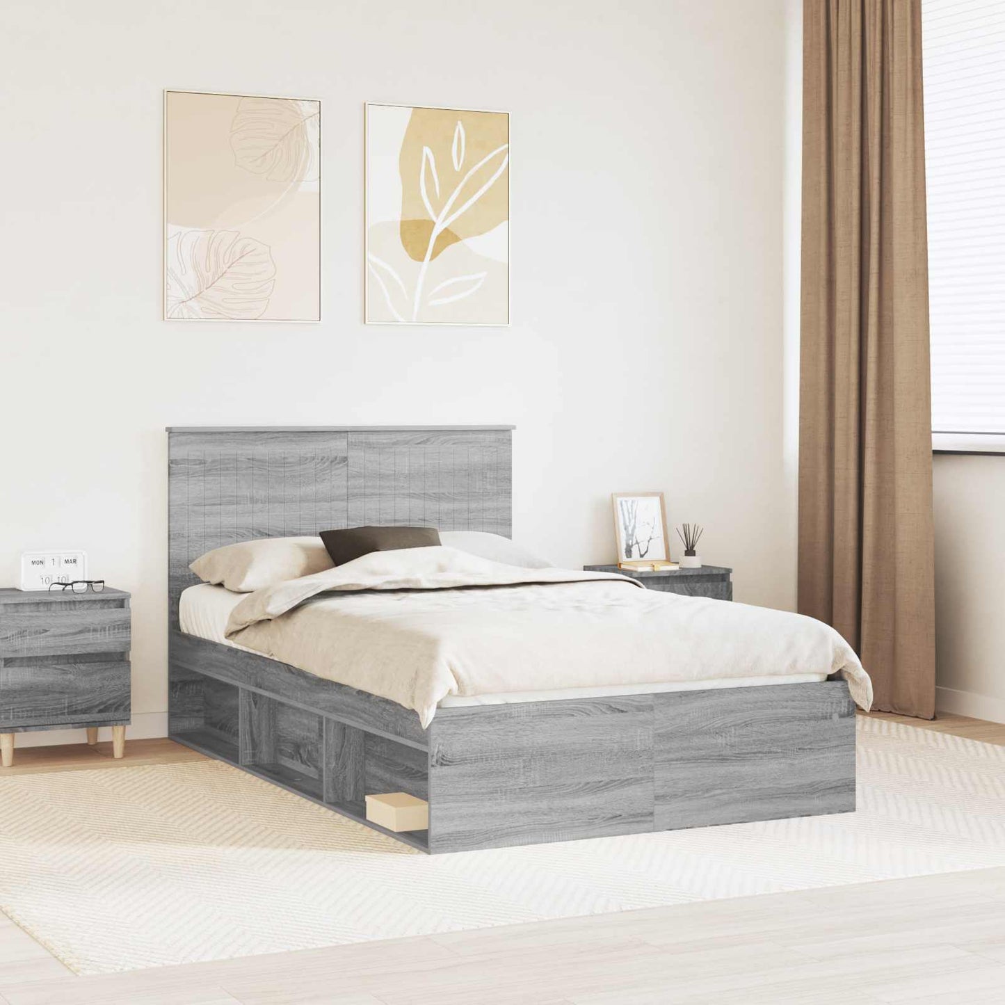 vidaXL Bed Frame Grey Sonoma 120 x 190 cm Solid Pine Wood