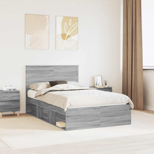 vidaXL Bed Frame Grey Sonoma 120 x 190 cm Solid Pine Wood