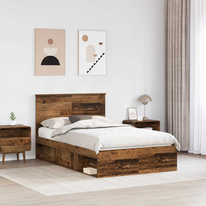 vidaXL Bed Frame with Headboard Old Wood 120 x 190 cm Solid Pine Wood