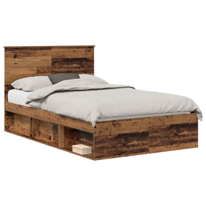 vidaXL Bed Frame with Headboard Old Wood 120 x 190 cm Solid Pine Wood