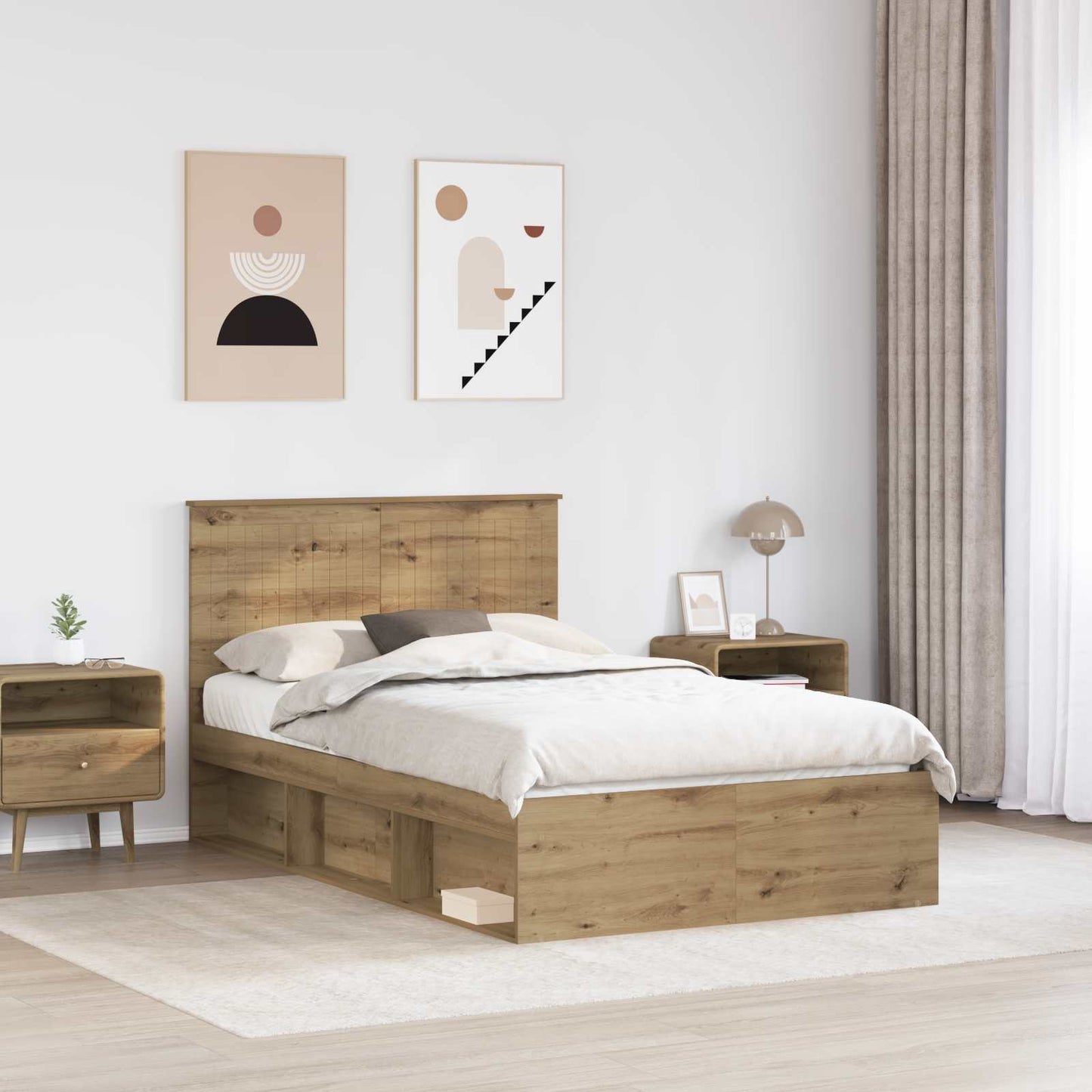 vidaXL Bed Frame Artisian Oak 120 x 190 cm Solid Pine Wood