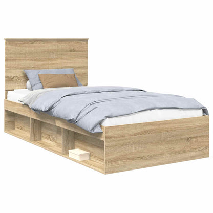 vidaXL Bed Frame with Headboard Sonoma 100 x 200 cm Solid Pine Wood