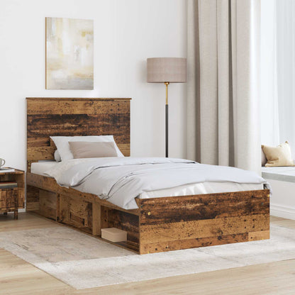 vidaXL Bed Frame with Headboard Old Wood 100 x 200 cm Solid Pine Wood