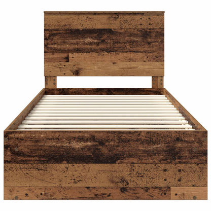vidaXL Bed Frame with Headboard Old Wood 100 x 200 cm Solid Pine Wood