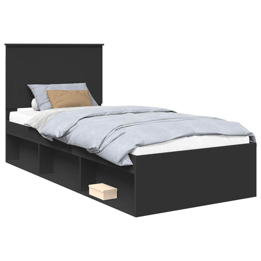 vidaXL Bed Frame with Headboard Black 90 x 200 cm Solid Pine Wood