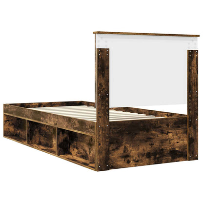 vidaXL Bed Frame with Headboard Smoked Oak 90 x 200 cm Solid Pine Wood