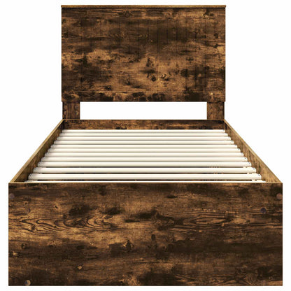 vidaXL Bed Frame with Headboard Smoked Oak 90 x 200 cm Solid Pine Wood