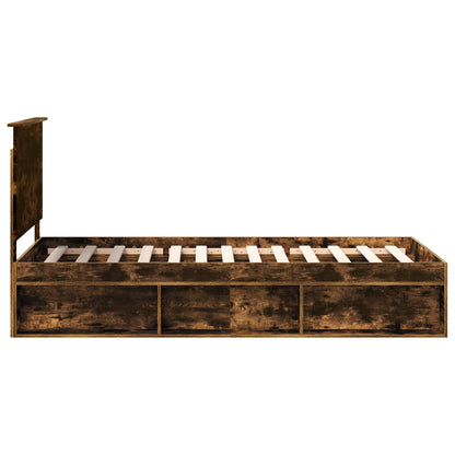 vidaXL Bed Frame with Headboard Smoked Oak 90 x 200 cm Solid Pine Wood