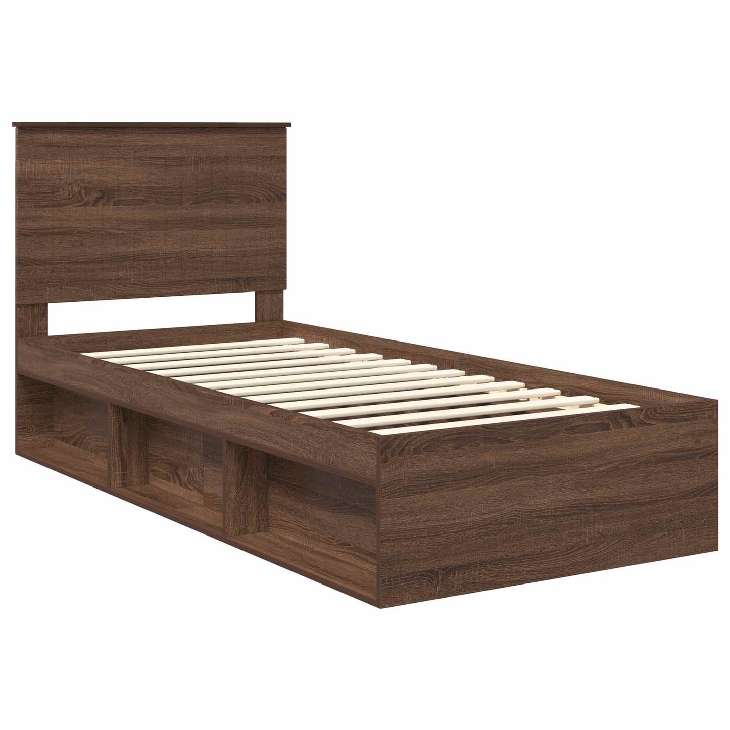 vidaXL Bed Frame with Headboard Brown Oak 90 x 200 cm Solid Pine Wood