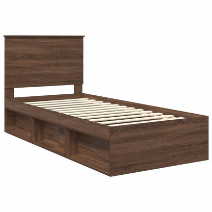 vidaXL Bed Frame with Headboard Brown Oak 90 x 200 cm Solid Pine Wood