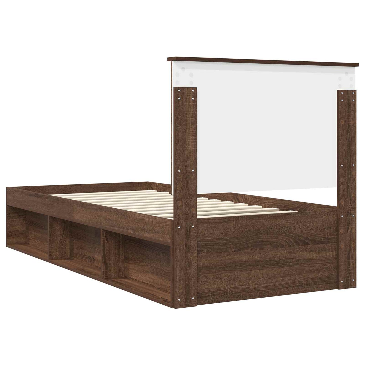 vidaXL Bed Frame with Headboard Brown Oak 90 x 200 cm Solid Pine Wood