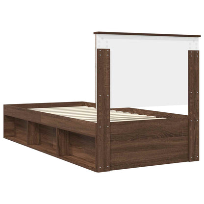 vidaXL Bed Frame with Headboard Brown Oak 90 x 200 cm Solid Pine Wood