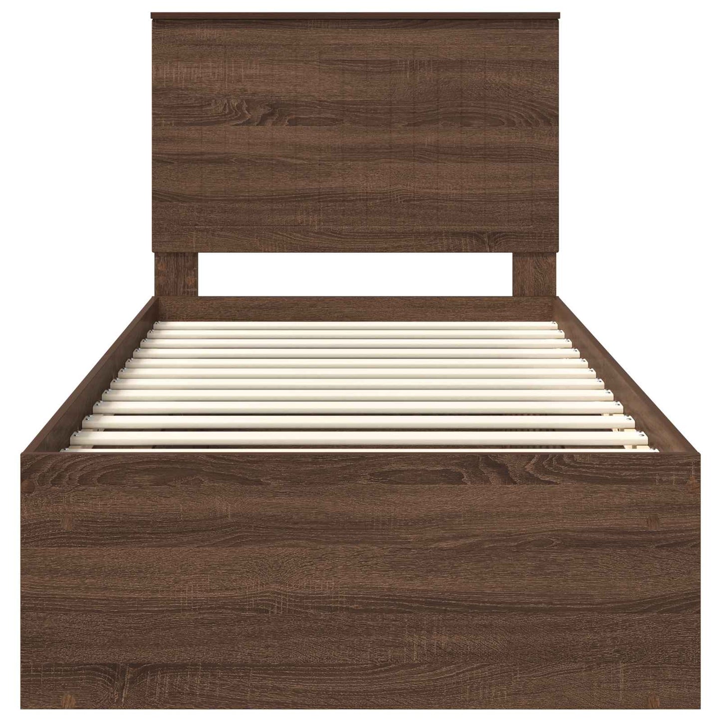 vidaXL Bed Frame with Headboard Brown Oak 90 x 200 cm Solid Pine Wood