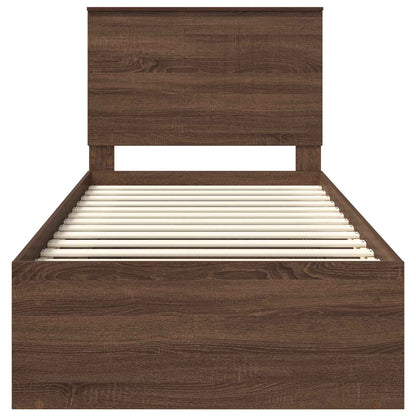 vidaXL Bed Frame with Headboard Brown Oak 90 x 200 cm Solid Pine Wood