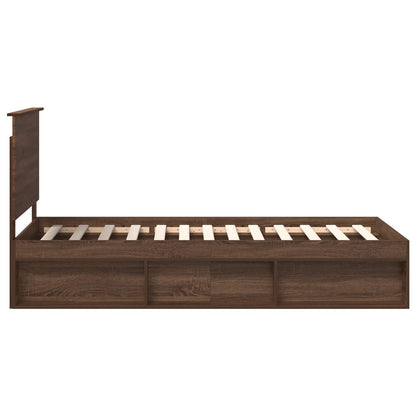 vidaXL Bed Frame with Headboard Brown Oak 90 x 200 cm Solid Pine Wood