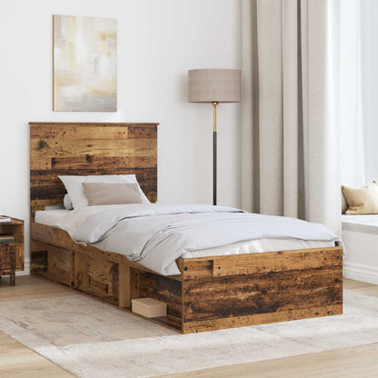vidaXL Bed Frame with Headboard Old Wood 90 x 200 cm Solid Pine Wood