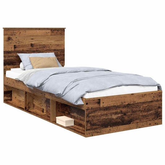 vidaXL Bed Frame with Headboard Old Wood 90 x 200 cm Solid Pine Wood