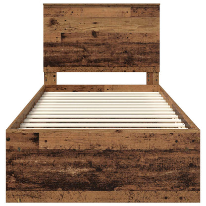 vidaXL Bed Frame with Headboard Old Wood 90 x 200 cm Solid Pine Wood