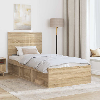 vidaXL Bed Frame with Headboard Sonoma 90 x 190 cm Solid Pine Wood