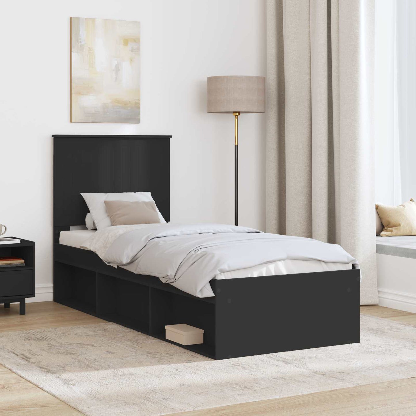 vidaXL Bed Frame with Headboard Black 75 x 190 cm Solid Pine Wood