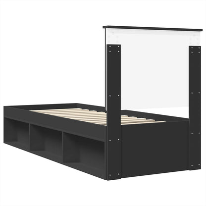 vidaXL Bed Frame with Headboard Black 75 x 190 cm Solid Pine Wood