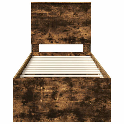 vidaXL Bed Frame with Headboard Smoked Oak 75 x 190 cm Solid Pine Wood