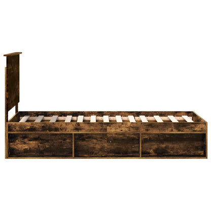 vidaXL Bed Frame with Headboard Smoked Oak 75 x 190 cm Solid Pine Wood